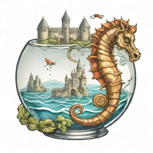 Seahorse In A Fish Bowl On A Castle