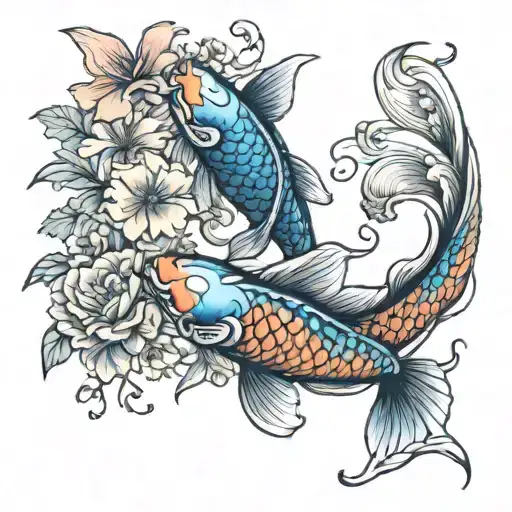 Koi Fish Yin With Flowers Matching Tattoos For Mom