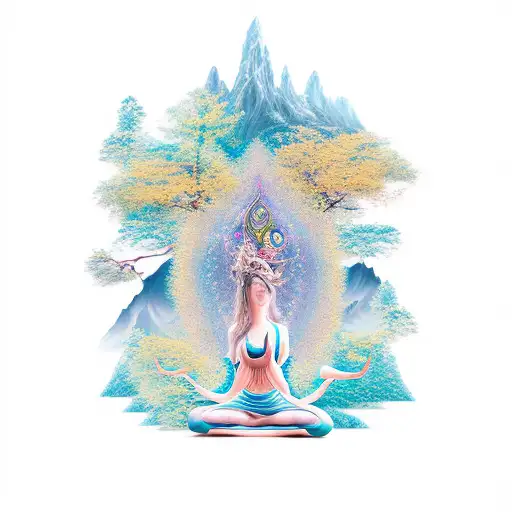A Meditating Fairy Surrounded By Swirling Mountain Peaks