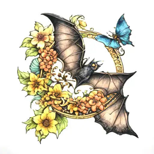 Bat Mandala With Flowers