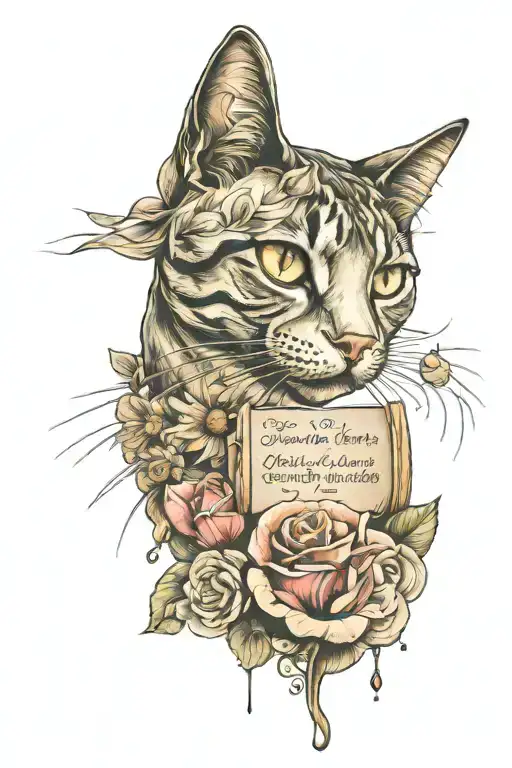 Memorial Tattoo For Friend Who Loved Cats With A Hand Written Note
