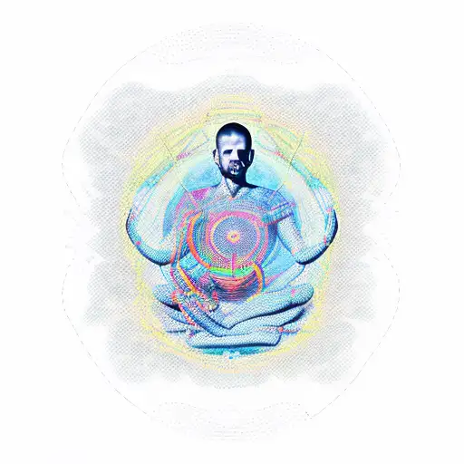 Man Sitting In A Meditation And Word Sam Indicating Him