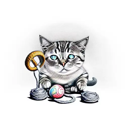 A Mischievous Satanic Cat Playing With A Ball Of Yarn And Surrounded By Mystical Mushrooms