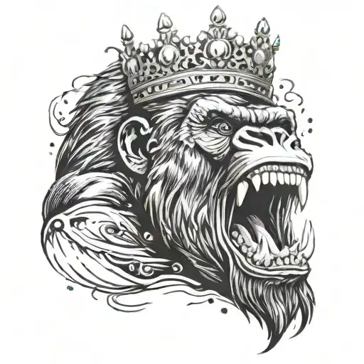 Gorilla Head Yelling With Crown On Top