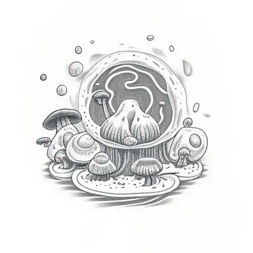 A Black Cat And Mushrooms That Grow From It's Back