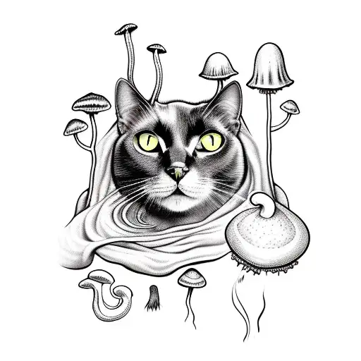 A Black Cat And Mushrooms That Grow From It's Back