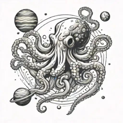Octopus In Space Surrounded By Planets