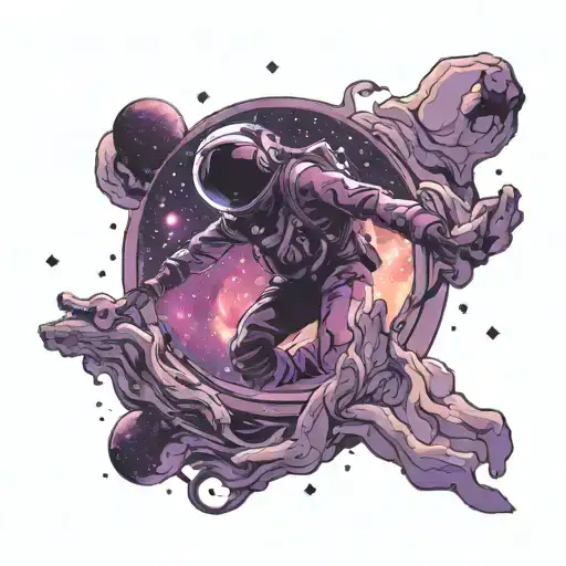 Floating Silhouette In Space With Purple Flaires