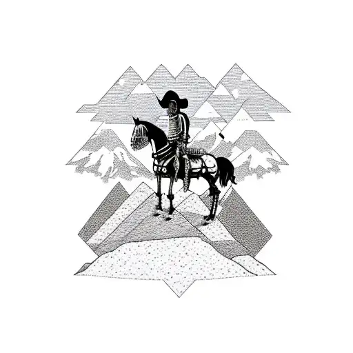 Skeleton Cowboy On A Horse With An Ar-15 With Mountains In The Background