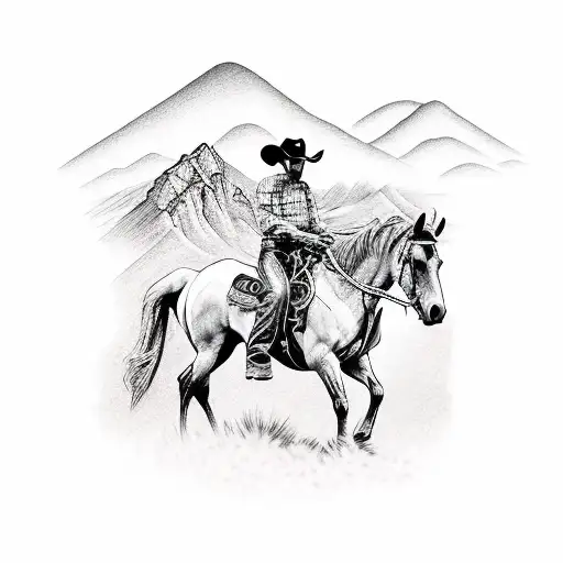 Cowboy On A Horse With An Ar-15 With Mountains In The Background
