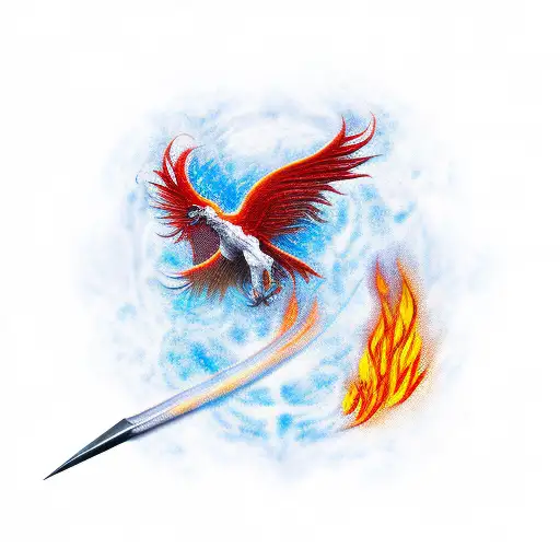 Excalibur Runed With Fireflame Phoenix Mixed On Left Side