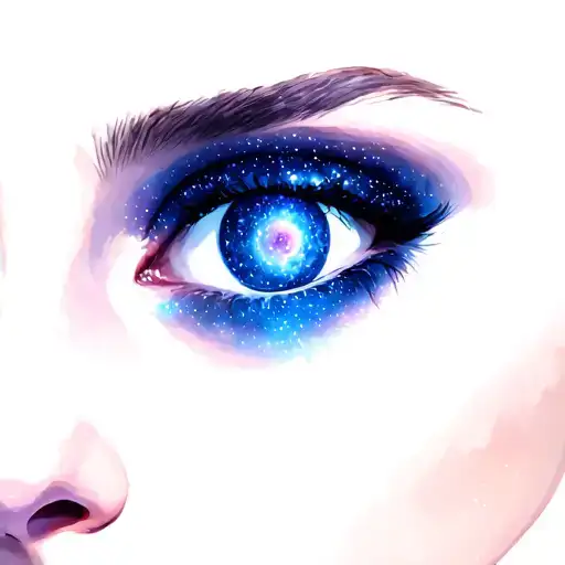 Non-realistic Style Portrait Of A Woman With The Milky Way Orbiting Around One Of Her Eyes