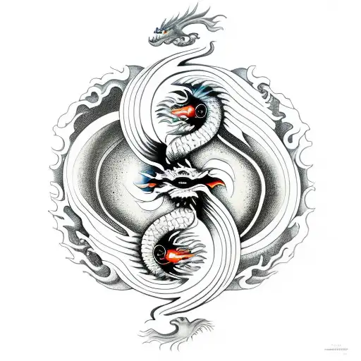 Yin Yang With Fire And Wind Dragons