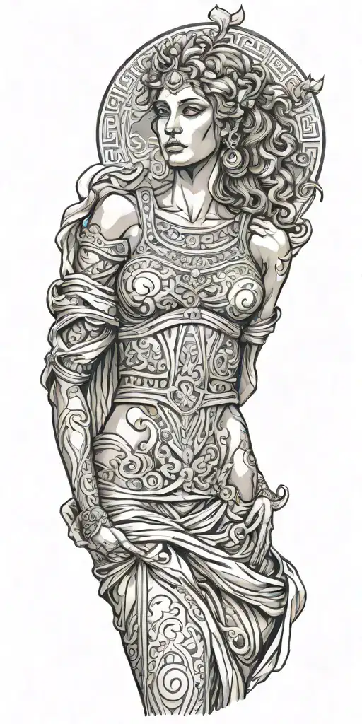 The Full Front Side Of A Greek Goddess With Dress And Hands Down