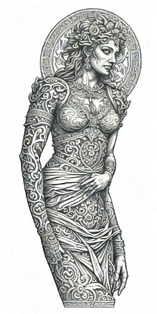 The Full Front Side Of A Greek Goddess With Dress And Hands Down