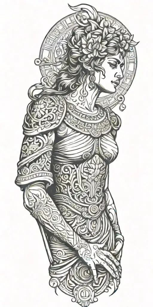 The Full Front Side Of A Ancient Greek Goddess With Dress And Hands Down