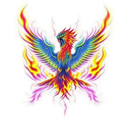Colourfull Phoenix Engulfed In Flames