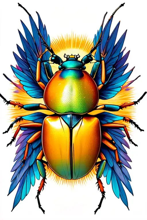 Beetle Pushing The Sun And Arc -Colored Wings