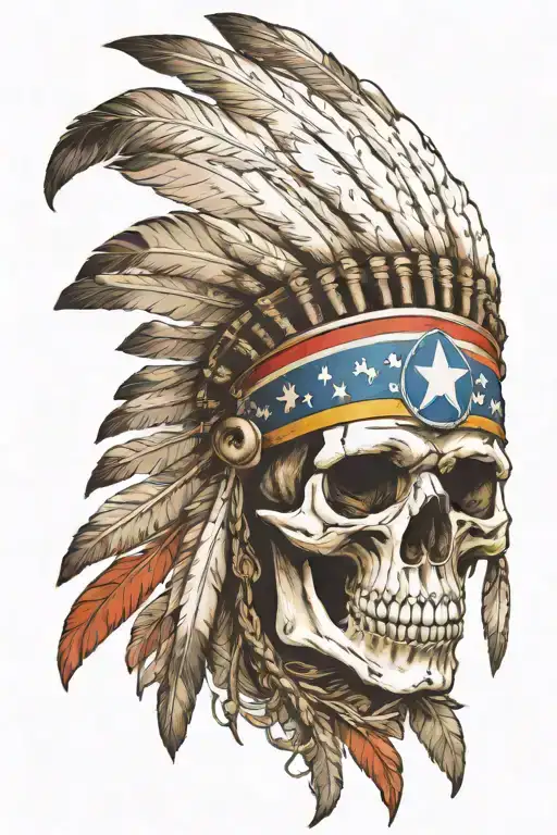 Indian Chief Skull With American Flag Intertwined
