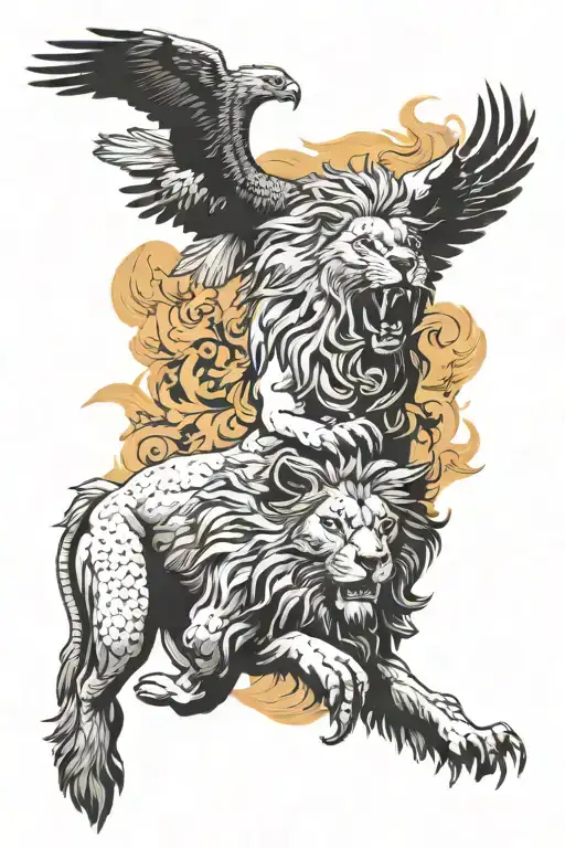 Lion And Eagle Flying