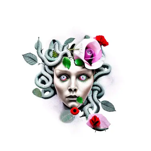 Medusa With A Rose And Poppy Flower Neda Symbol