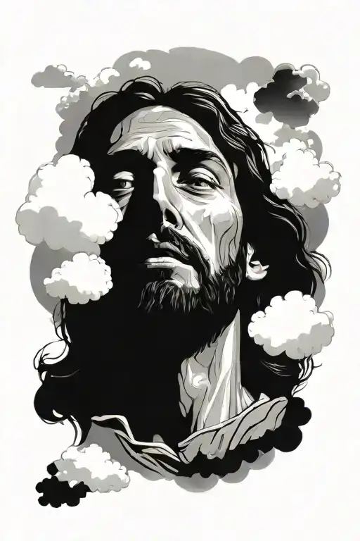 Face Of Jesus Surrounded By Clouds