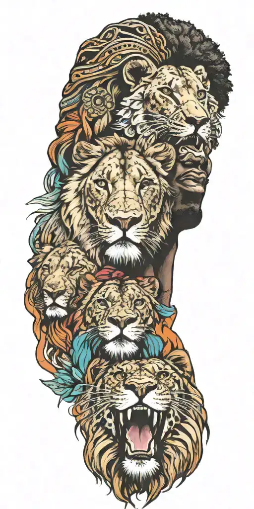 African Man And Lions