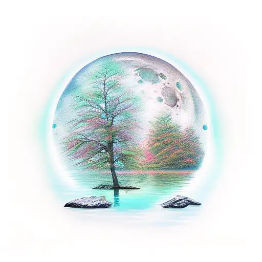 Moonrise Over Water With Trees