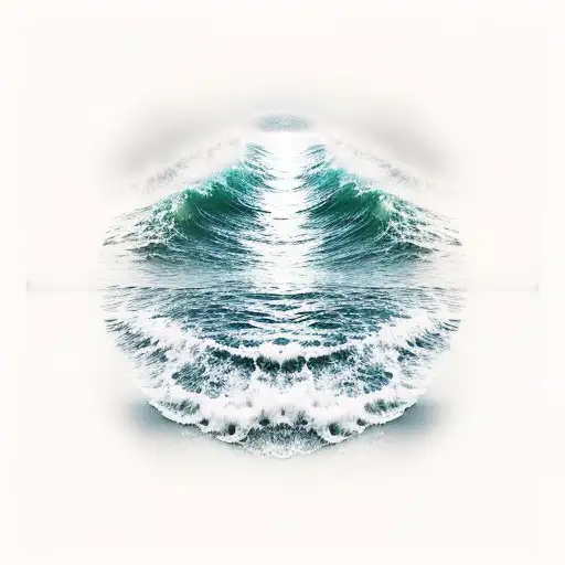 A Serene Sunset Over A Calm Ocean With Crashing Waves