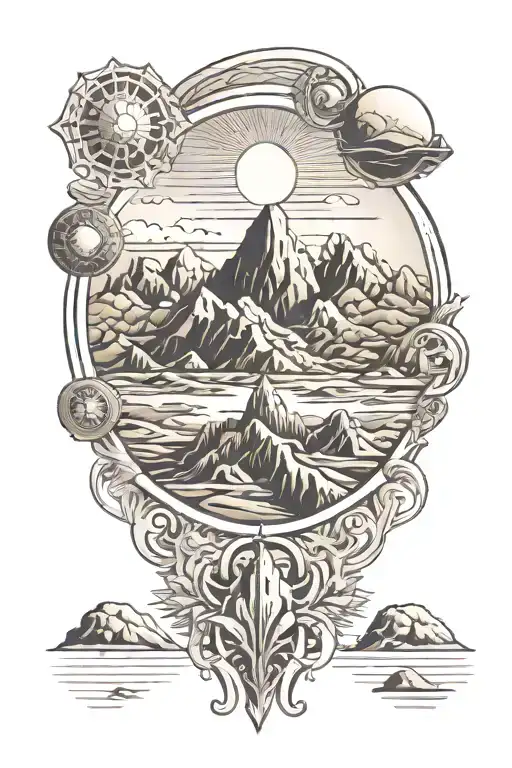 Zia Symbol With Desert Mountains