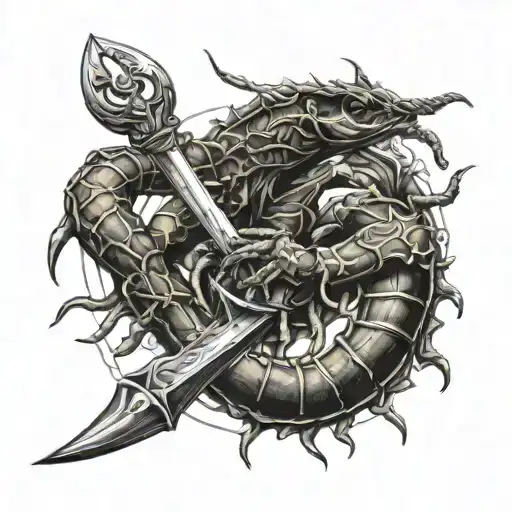 Scorpion Intertwined With Sword Black And White