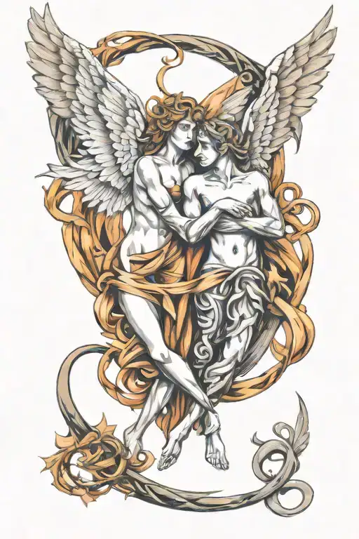 Gemini Sign Intertwined With Angel And Devil