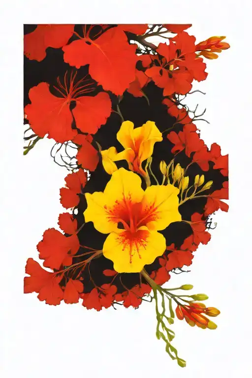 Royal Poinciana Flower Surrounded By Tree Branches