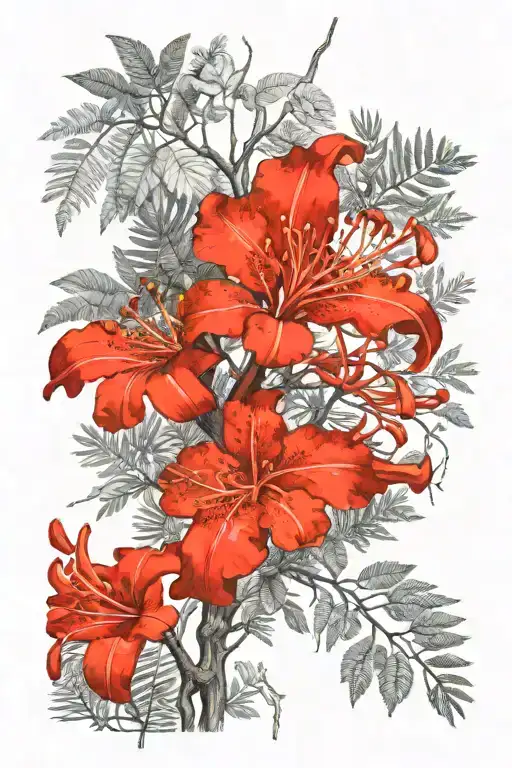 Royal Poinciana Flower Surrounded By Tree Branches