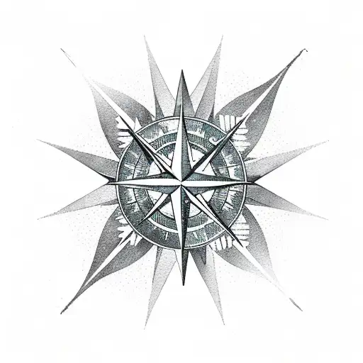 A Compass Rose With Palm Tree Leaves Instead Of Directional Arrows