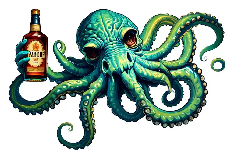 Kraken Holding A Rum Bottle