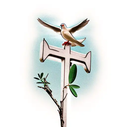 Dove Holding An Olive Branch Above Christ On The Cross