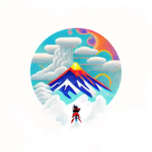 Thunder Strike With Calm Samurai Sitting On Mountain