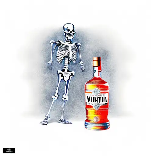 Skeleton Without Legs Holding A Bottle Of Vodka