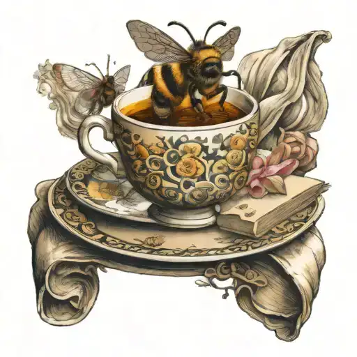 Bee In Teacup With Books