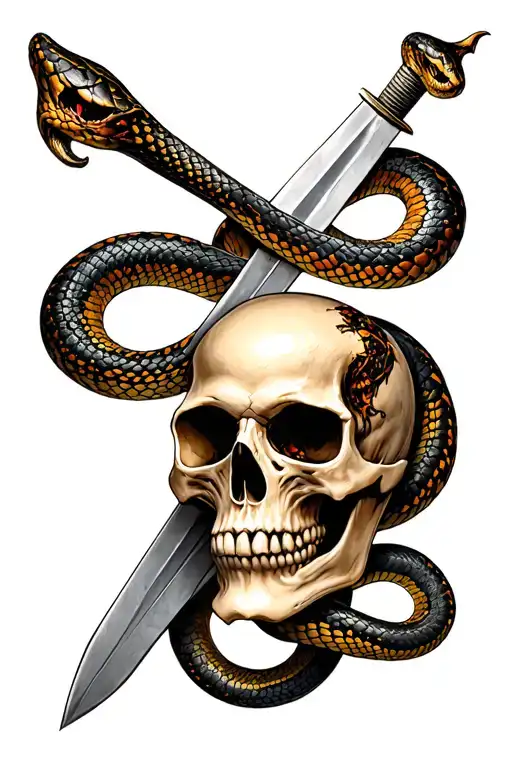 Skull Surrounded By Snake With A Sword