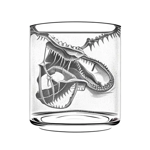 Crocodile Skeleton Inside Of An Old Glass Bottle