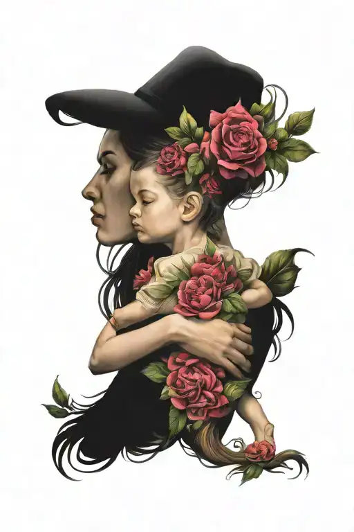Mother Holding Daughter With Floral Heads
