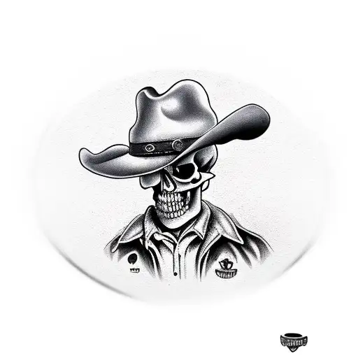 Cowboy With Skull Face Playing Likeee At A Table With Gun Ready To Shoot Under Table At Bar