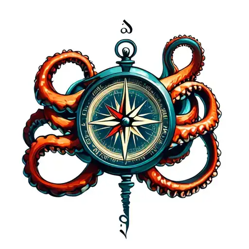 Kraken Wrapped Around A Compass