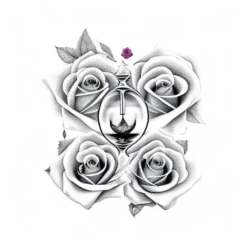 Hourglass With Roses Memento Mori