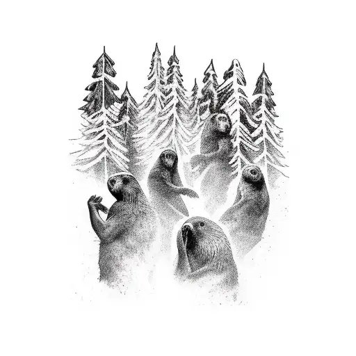 A Black Metal Band Headbanging In The Woods With A Crowd Of Otters