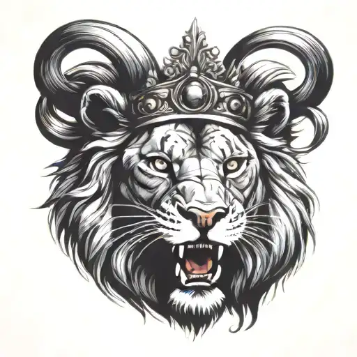 Two Faced Agressive Lion With Crown And Roman Numerals