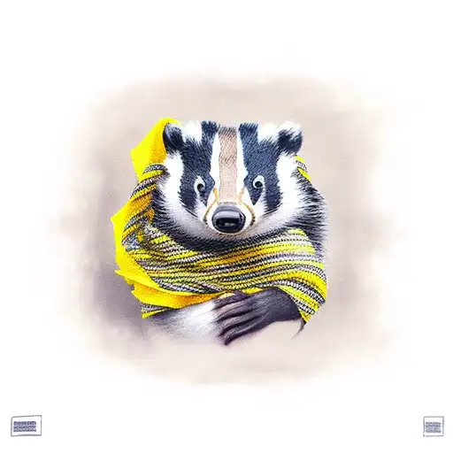 Badger With Yellow And Black Striped Scarf