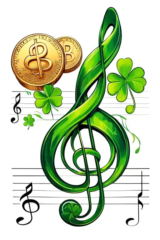 Shamrocks And Coins On A Music Note Intertwined